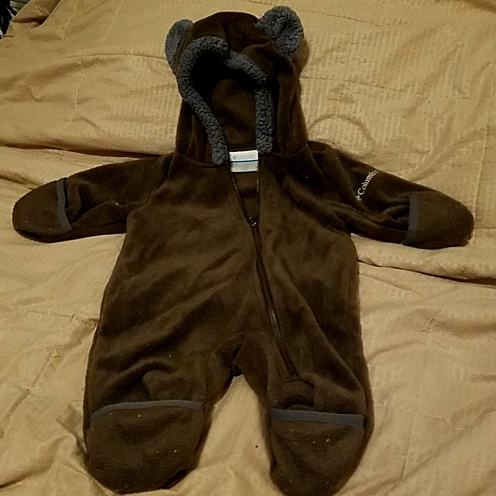 0-3 month COLUMBIA fleese onzie brown & blue